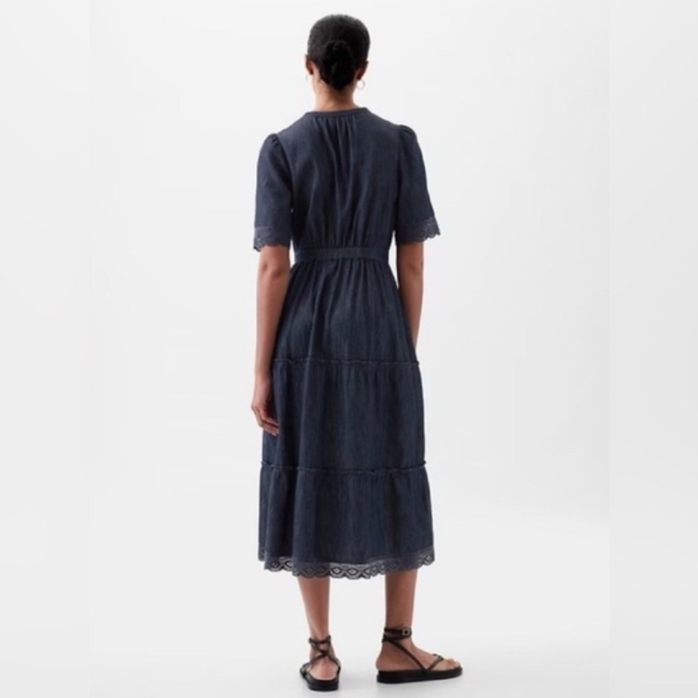 NWT Gap Lace Denim Midi Navy Dress Size Small (#873499) - Picture 2 of 12
